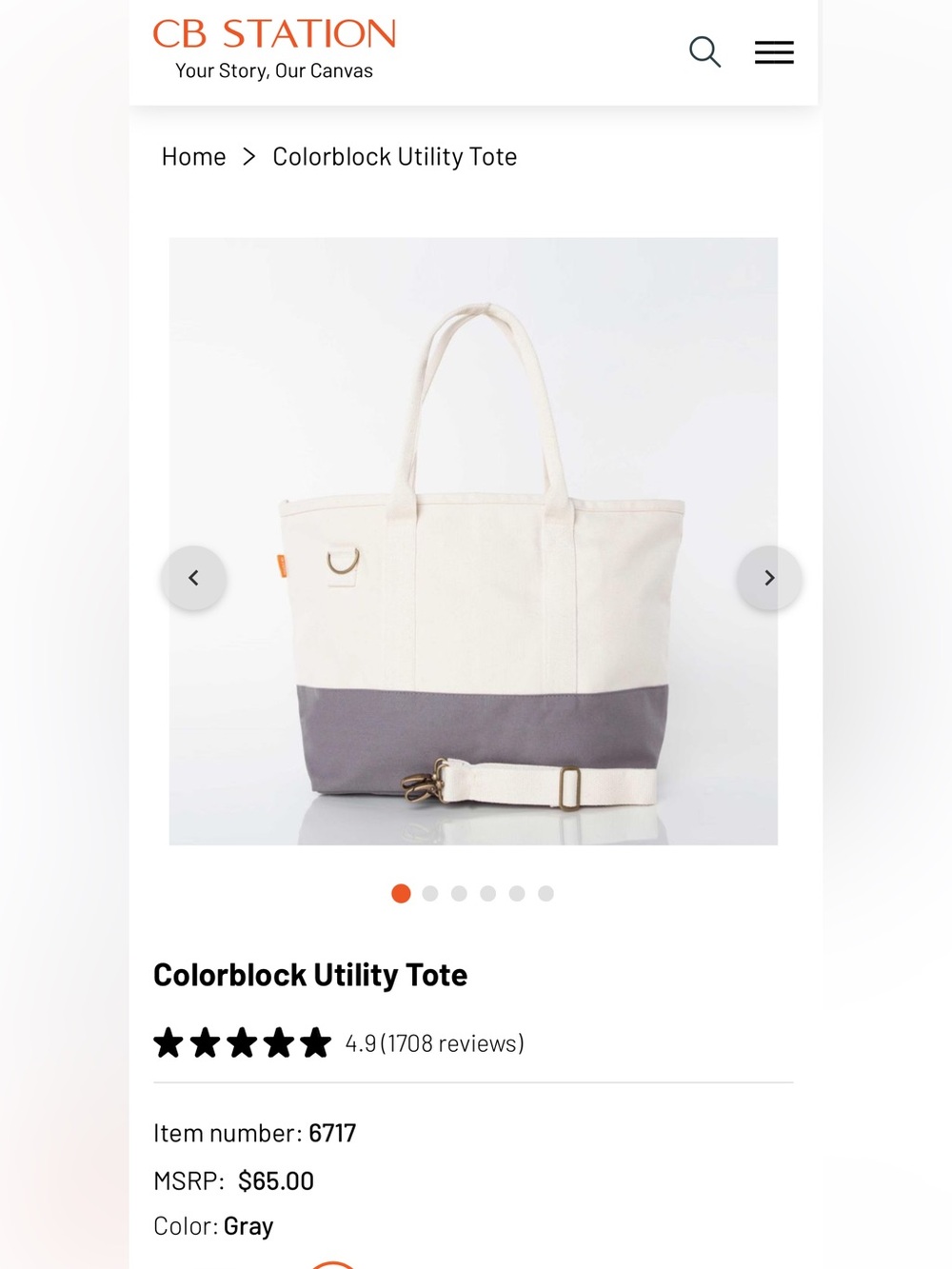 CB STATION Heavy Duty Canvas Two-Tone Cream Gray Utility Tote Bag Weekender - Picture 16 of 16